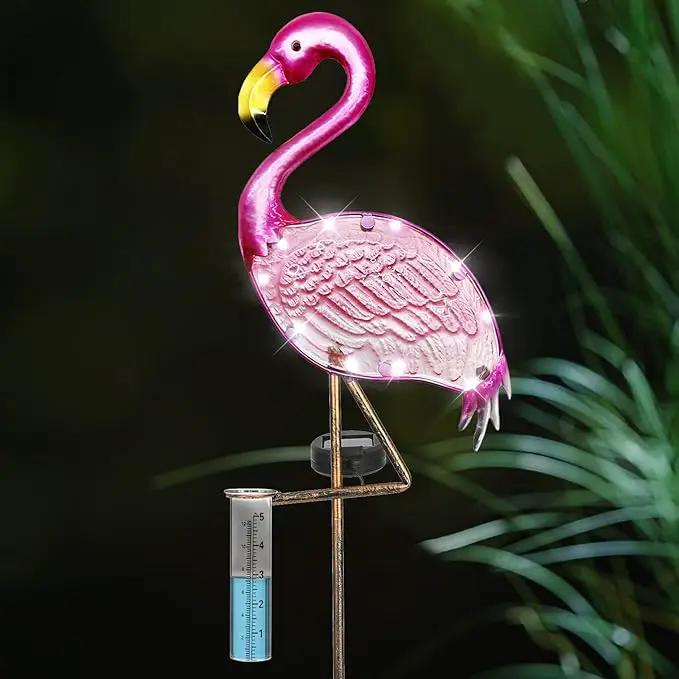Flamingo Rain Gauge Solar Stake Outdoor, 43’’ Solar Rain Gauge LED Lights with Rainfall Gauge for Garden, Yard, Lawn, Pathway, Patio by GreenHaven Gardens