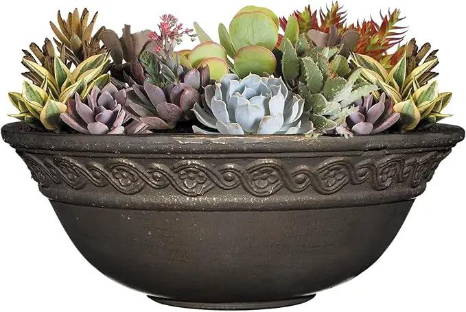 Classic Home and Garden Indoor/Outdoor Round Corinthian Resin Flower Pot Planter Bowl, Bronze, 12" by GreenHaven Gardens