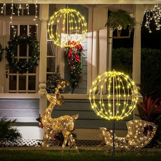 Lightshare 16IN 128LED Light Ball Yard Decoration Pathway Lights Sphere Light with Fold Flat Metal Frame Indoor Outdoor Waterproof Garden Lights, Plug in by GreenHaven Gardens