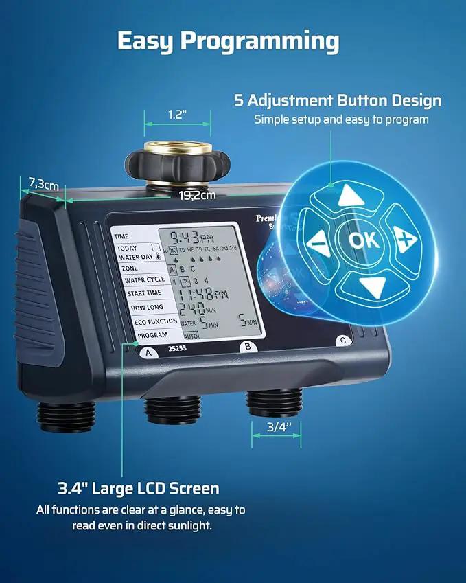 DEWENWILS Sprinkler Timer 3 Zone, Water Hose Garden Irrigation Timer with 4 Programmable Procedure and Low Battery Warning, Repeat Watering over Period, Faucet Controller with Rain Delay Mode for Lawn by GreenHaven Gardens
