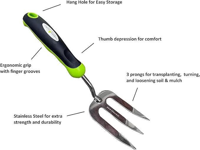 Garden Guru Stainless Steel Hand Weeder Fork Tool – Rust Resistant Stainless Steel – Ergonomic Handle – Great for Planting, Spreading Mulch, Weeding, Loosening & Transplanting Soil by GreenHaven Gardens