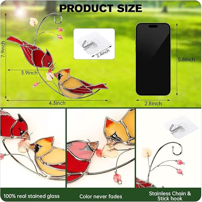 Cardinal Suncatcher Stained Glass for Window Hangings, Red Birds Suncatchers for Windows, Cardinal Sun Catcher Gifts for Women,Best Gift for Christmas,Memorial Gifts for Loss of Loved One by GreenHaven Gardens