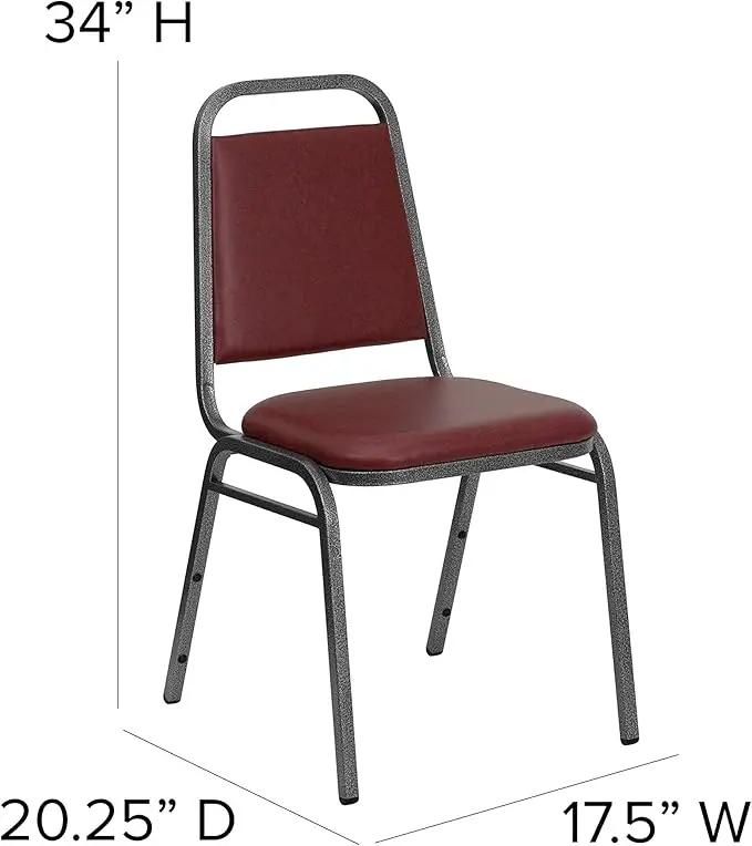 EMMA + OLIVER Trapezoidal Back Vinyl Stackable Banquet Chair, Multipurpose Stacking Chair with Padded Seat and Back, Burgundy/Silver by GreenHaven Gardens