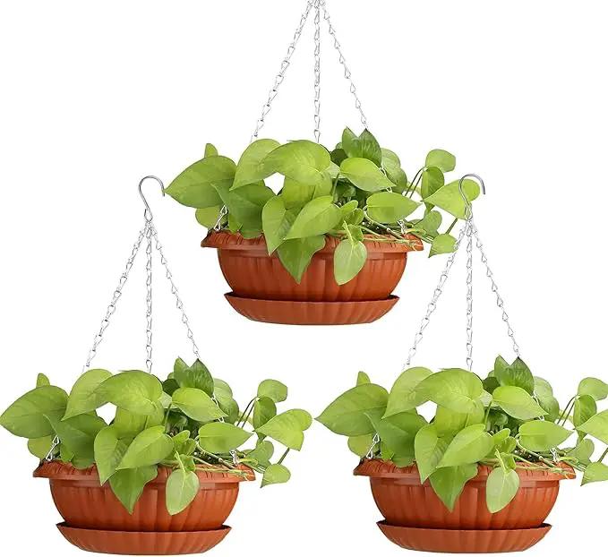summer flower Planter, 3pcs 12.59in Large Hanging, Plant Pot with Drainage Hole, Plastic, for Indoor Outdoor Garden Herb Succulent, Wall Window Mount, Red2 by GreenHaven Gardens