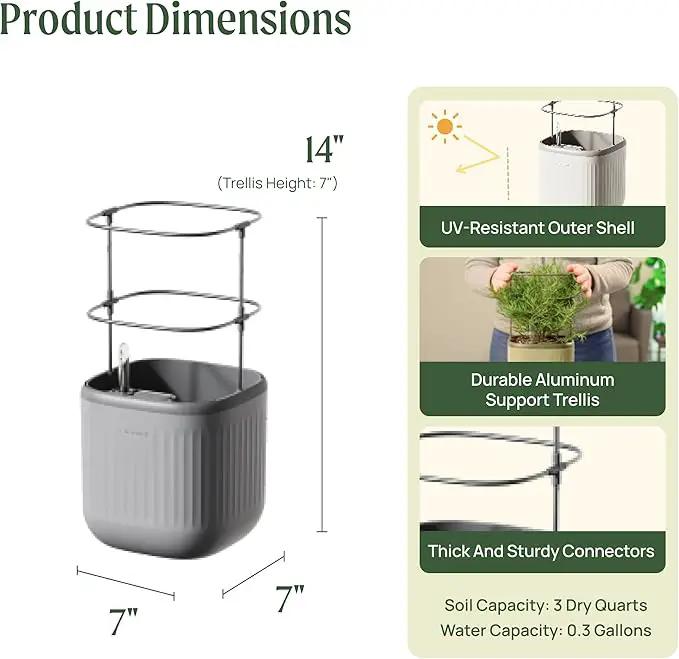 Vego garden Mini Planter Indoor Pots with Trellis Self-Watering Herb Countertop Planter for Climbing Vegetables Flowers Mint Plants Cage- Fog Gray by GreenHaven Gardens