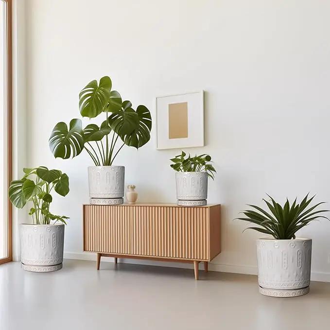 Ceramic Planter Pot - 10 Inch Plant Pot for Indoor Outdoor Plants Round Large Flower Pot with Drainage Holes and Saucer for Home Garden Patio Decor White by GreenHaven Gardens