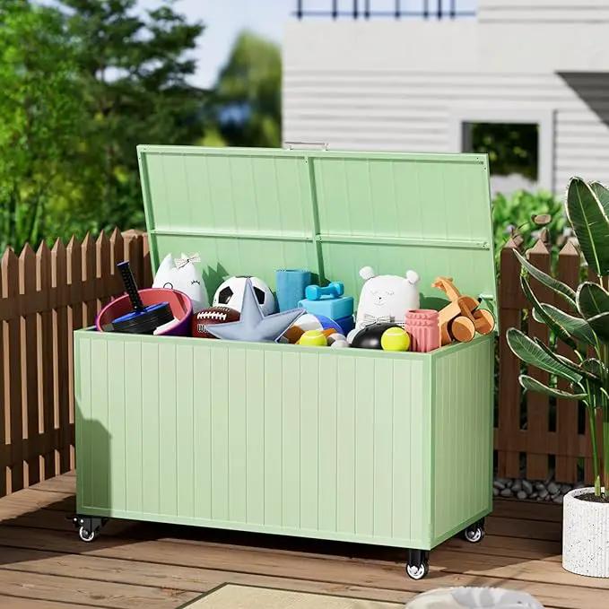 135 Gallon Outdoor Storage Box with Swivel Wheels, Waterproof Aluminum & Polylumber Deck Box, Patio Storage Box with Lid for Patio Furniture, Garden Tools, Outdoor Cushion by GreenHaven Gardens