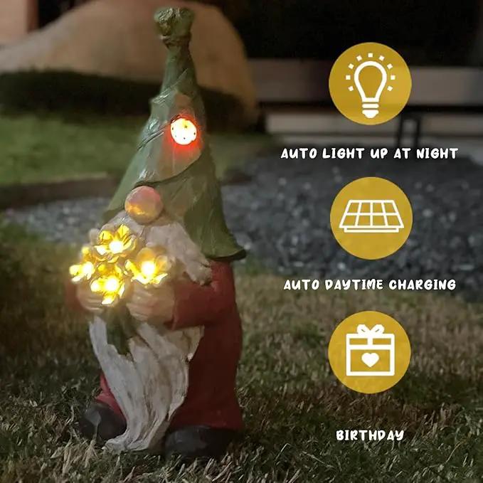 Garden Gnome Statue Outdoor Decor, Solar Garden Gnome Figurine Light, Resin Garden Statues Sculpture for Patio Yard Lawn Outdoor Garden Decorations by GreenHaven Gardens