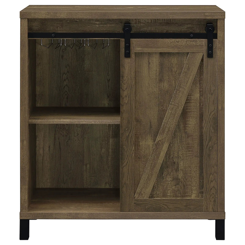 Arlington Sliding Door Home Bar Wine Cabinet Rustic Oak by Unique Piece Furniture