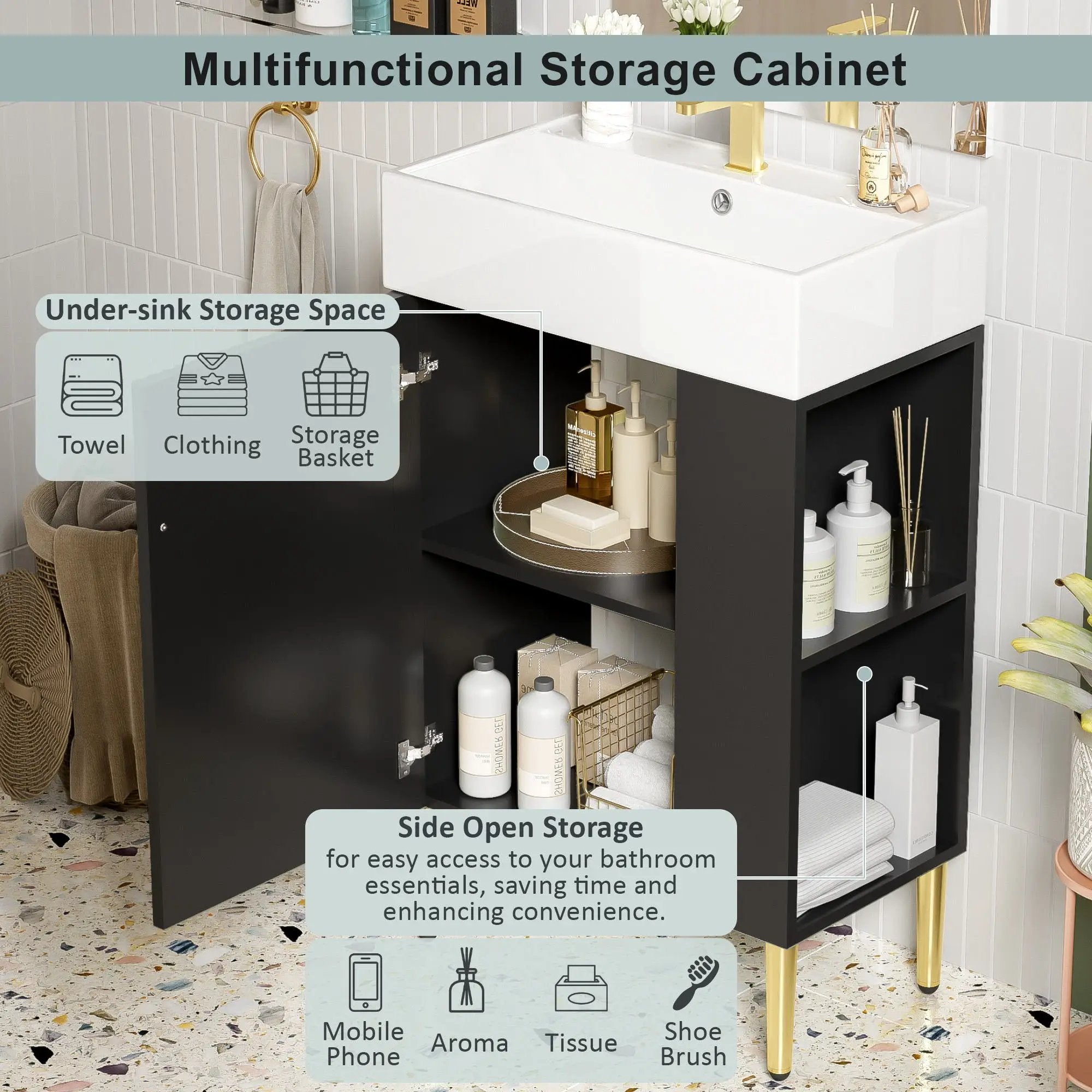 Bathroom Vanity, Combo Cabinet, Bathroom Storage Cabinet, Single Ceramic Sink by Unique Piece Furniture