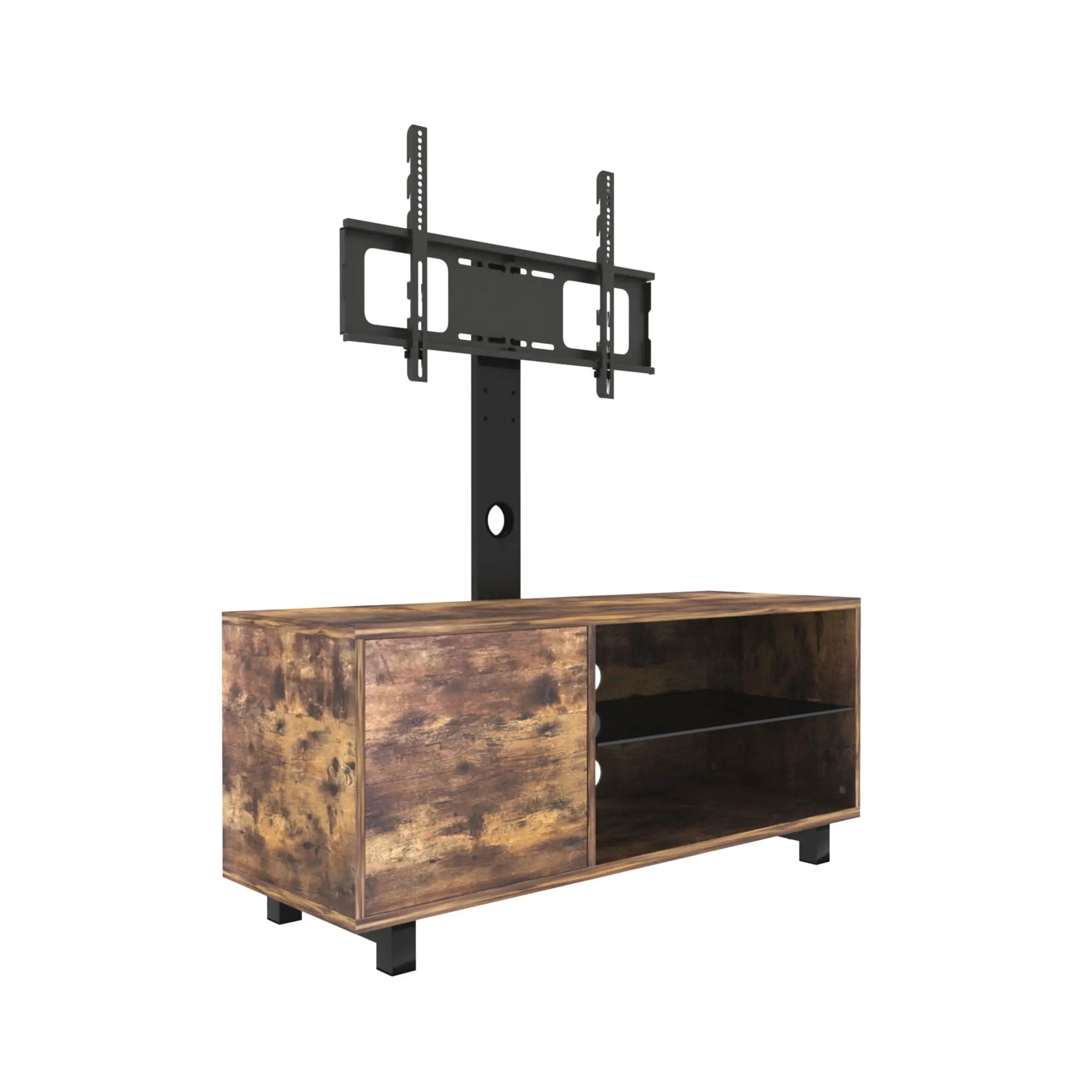 Rustic Brown TV Console With Push-To-Open Storage Cabinet For TV, Wood & Glass TV Stand For Living Room Bedroom - Rustic Brown by HouseOfZazla