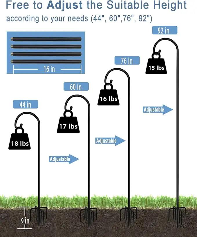 92 inch Outdoor Shepherd Hook with Upgraded 7 Prong Base (1 Pack), Adjustable Heavy Duty Garden Hanging Stake for Bird Feeder Solar Light Plant Hanger Wedding Decor, Matte Black by GreenHaven Gardens