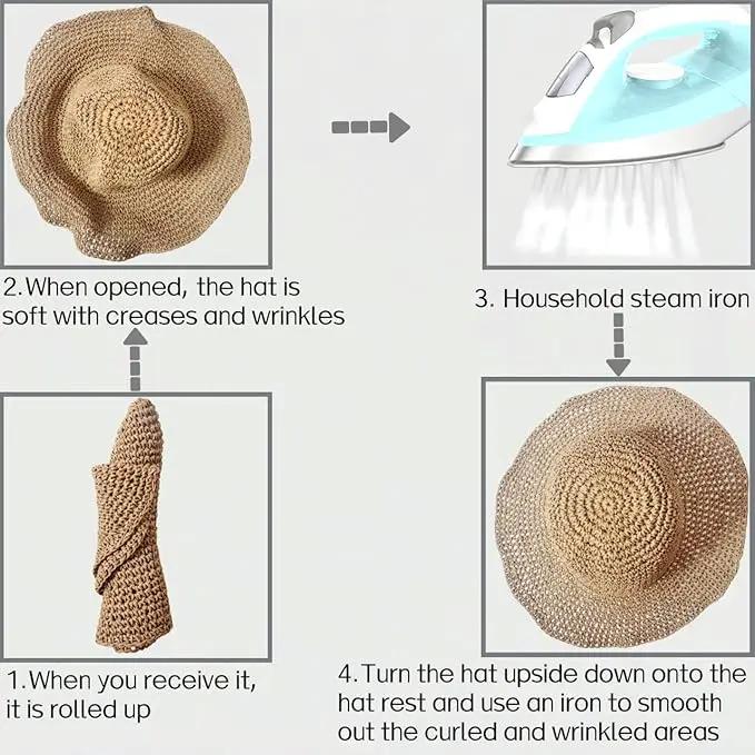 Womens Straw Beach Sun Hats, Foldable Packable Floppy Handmade Crochet Hats for Women,Large Summer Vacation Wide Brim Hat by GreenHaven Gardens