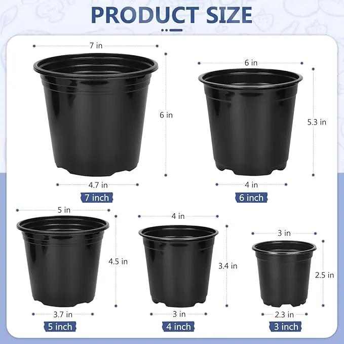 45 Pack 7/6/5/4/3 Inch Nursery Pots for Plants, Plastic Plant Pots with Drainage Holes, Variety Pack Flexible Garden Pot for Outdoor Indoor, Seed Starting Pots (Black) by GreenHaven Gardens
