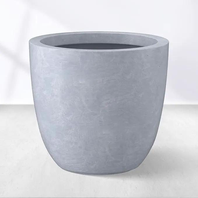 Kante 10 Inch Dia Round Concrete Planter, Indoor Outdoor Large Plant Pot with Drainage Hole and Rubber Plug for Home Patio Garden, Gray by GreenHaven Gardens