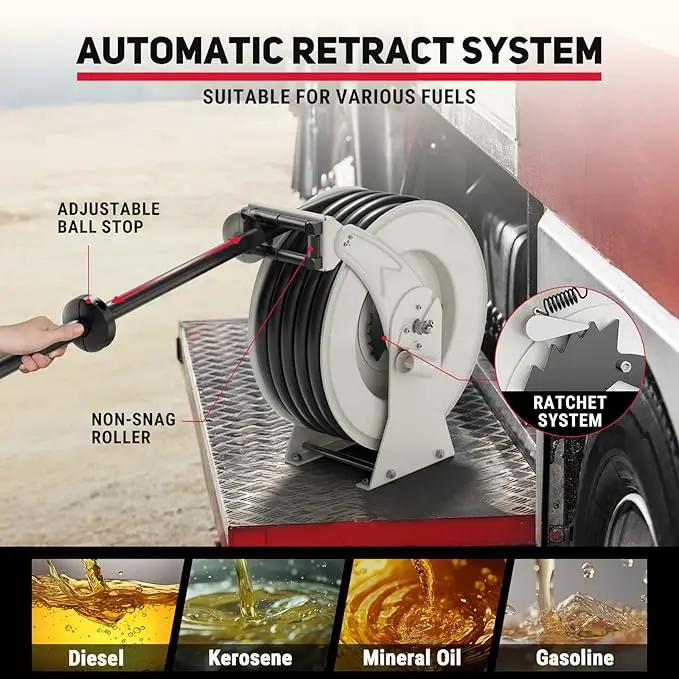 Fuel Hose Reel, 3/4" x 33FT Retractable Hose with Refueling Nozzle, 300 PSI Heavy-duty Steel Construction, Diesel Fuel Kerosene Reel Used for Aircraft Ship Vehicle Tanker Truck by GreenHaven Gardens