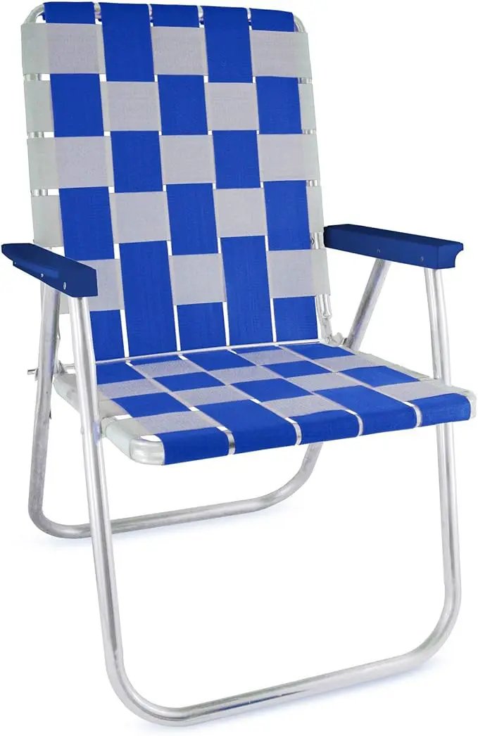 Lawn Chair USA Folding Aluminum Outdoor Patio Lawn Chair | Heavy-Duty Webbed Chairs for Camping, Sports, Beach, Yard & Tailgating | Lightweight Portable | Classic - Blue/White by GreenHaven Gardens