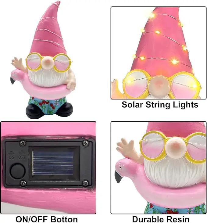 BAYN Garden Gnome Statues Outdoor Decor, Solar Powered Outdoor Gnome with Flamingo Swimming Decorative Yard Garden Lights Art Gifts with 11 Warm White LEDs by GreenHaven Gardens