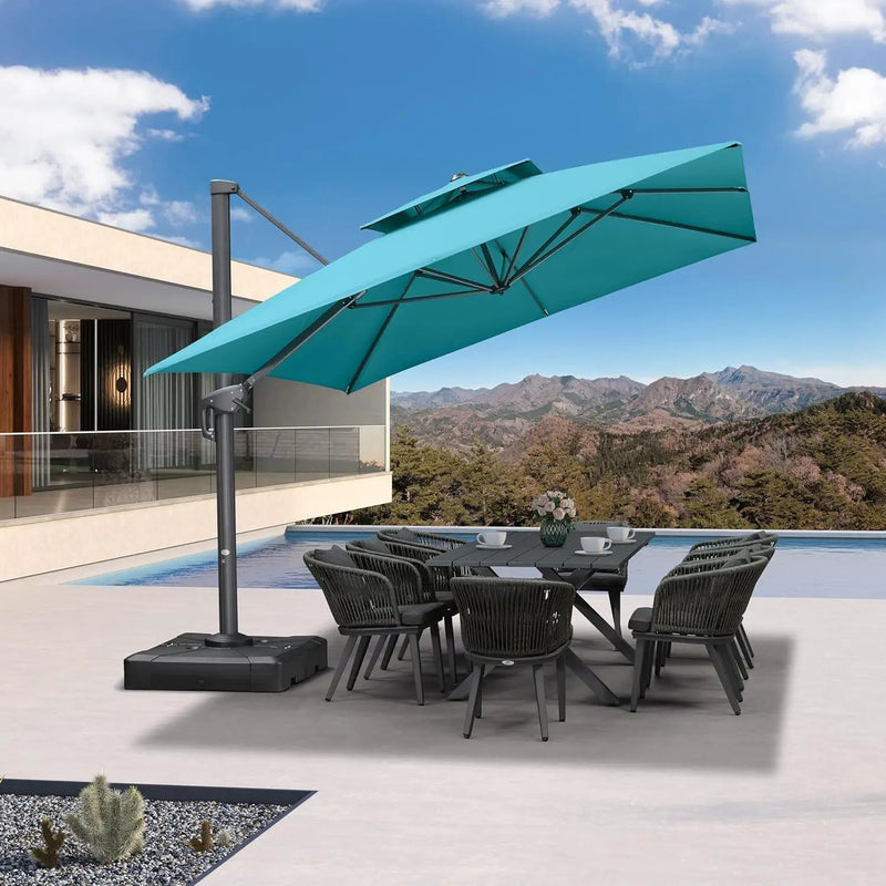 PURPLE LEAF 10' X 13' Outdoor Cantilever Umbrella Large Patio Hanging Double Top Rectangle Tilting Offset Umbrella with 360-degree Rotation for Outdoor Patio Pool Deck Turquoise Blue by GreenHaven Gardens