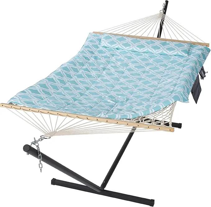 SUNCREAT Patio Hammock with Stand Included, Portable Double Hammock with Stand, Green Pattern by GreenHaven Gardens