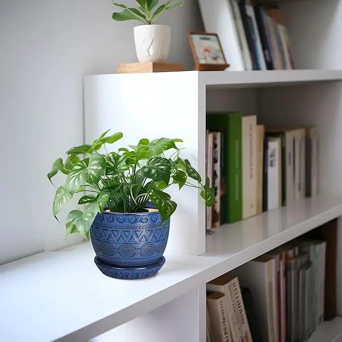 G EPGardening Pot for Plants 5 Inch - Ceramic Planter for Indoor Plants Outdoor, Succulent Pot with Drainage Hole and Saucer, Modern Home Garden Decor, Blue by GreenHaven Gardens