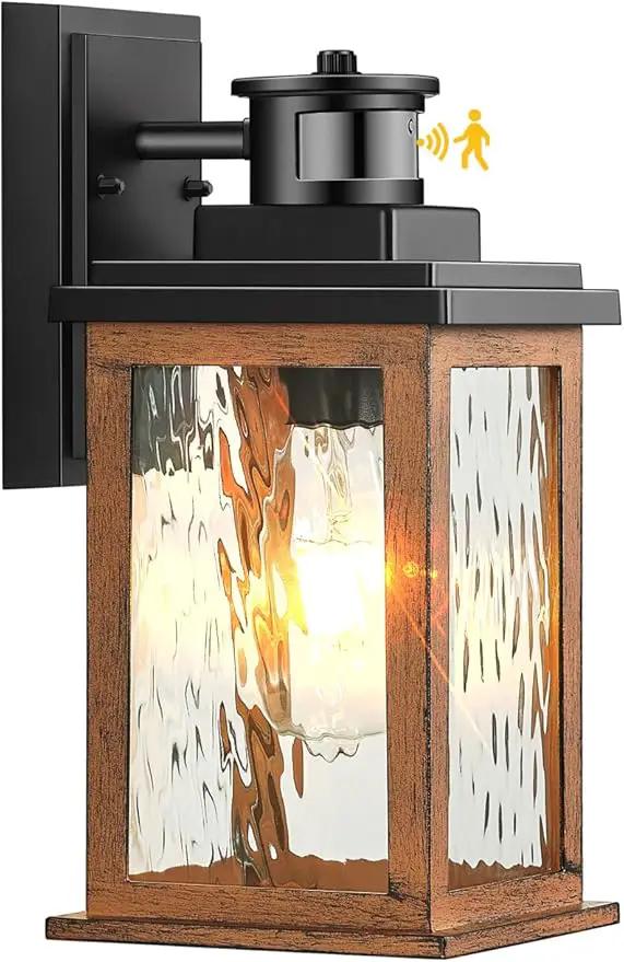VIANIS Motion Sensor Outdoor Lights, Dusk to Dawn Outdoor Lighting for House, Wood Grain Garage Lights, Lantern Wall Mount, Waterproof Porch Sconce for Entryway, with Anti-Rust, Weather Resistant by GreenHaven Gardens