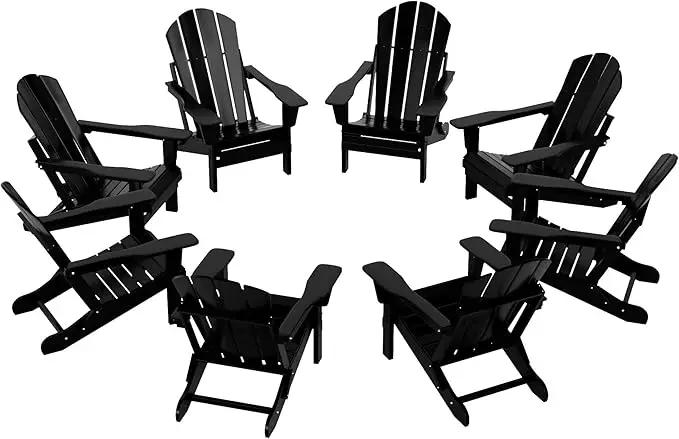 Westin Outdoors Laguna WO Outdoor Adirondack Folding Patio Chairs 8 PCS Set Retro Beach Aesthetic for Backyard, Lawn, Patio, Deck, Garden, Weather Resistant Polyethylene Plastic Lounger (Black) by GreenHaven Gardens