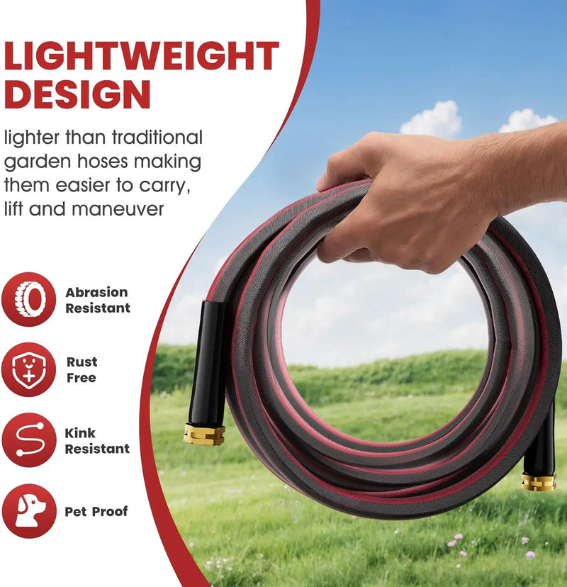 100ft Non-Expanding Garden Hose with 8-Layer Latex Core, Lightweight & Kink-Free, Flexible Heavy Duty Water Hose for Lawn, Yard, Car Washing (3/4" Solid Brass Fittings, Crush-Resistant) by GreenHaven Gardens