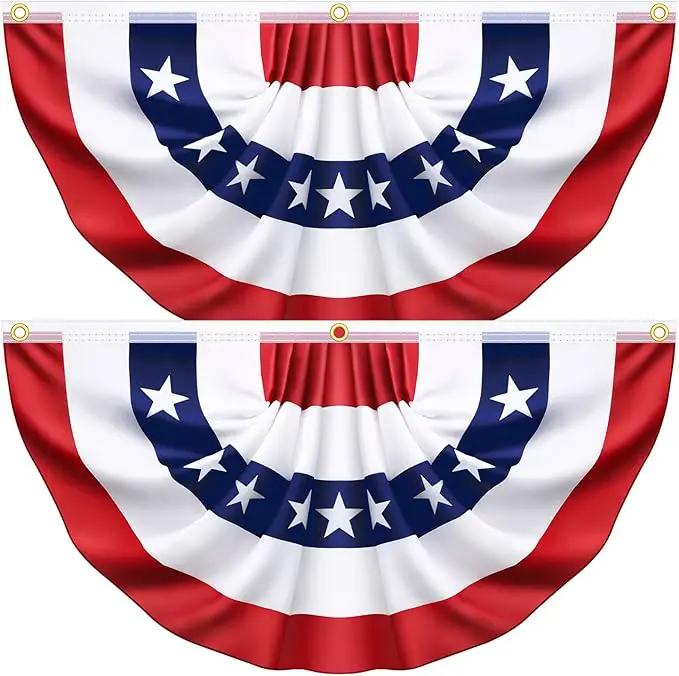 3x6 Ft 2 Pack American Pleated Fan Flag, Patriotic Half Fan Banner American Flag Decoration Bunting for Outside Red White and Blue Decor Independence Day Memorial Day 4th of july Decorations by GreenHaven Gardens
