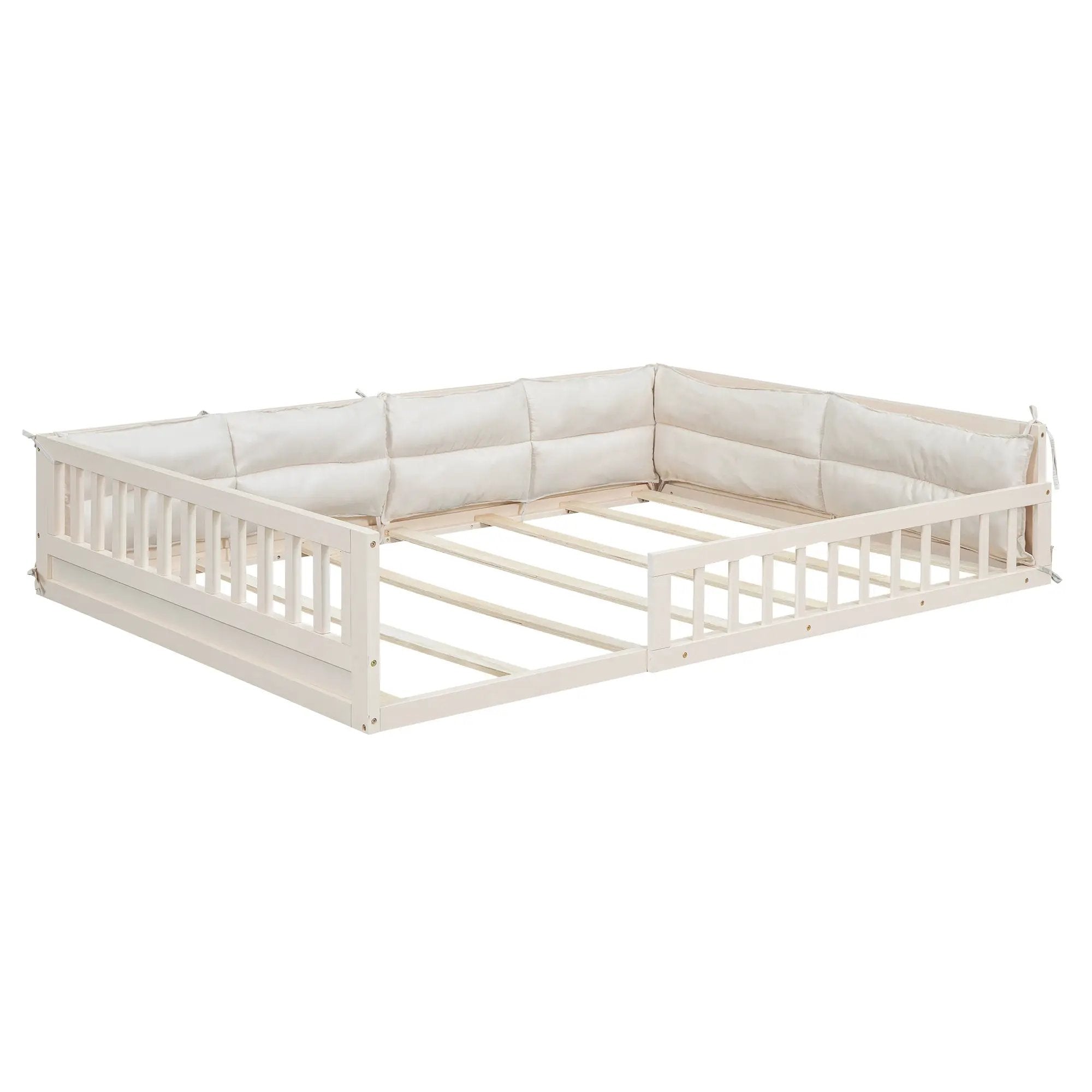 Wood Full Size Upholstered Platform Bed with Guardrail and Pillow by HouseOfZazla