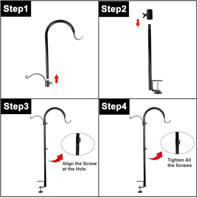 WOSIBO Three Span Deck Hook, 37 Inches Deck Bird Feeder Pole, Hanging Baskets Porch Multi-Hook for Deck Kit with Three Branches for Plant Hangers, Lanterns, Wind Chimes and More by GreenHaven Gardens
