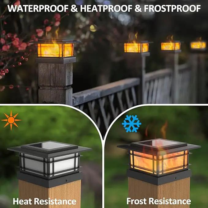 Dynaming 8 Pack Solar Flame Post Lights Outdoor, Solar Powered Fence Post Cap Lights, High Brightness Flickering Flame SMD LED Lighting Decor for Garden Deck Patio, 4x4, 5x5 or 6x6 Vinyl/Wooden Posts by GreenHaven Gardens