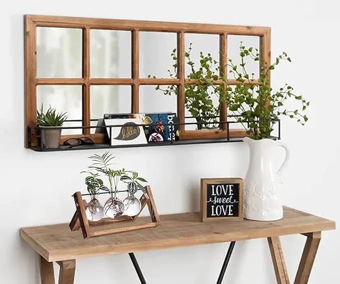Kingbuy Plant Terrarium Propagation Station - 3 Glass Bulb Vases with Retro Wooden Stand Boho Desktop Planter for Hydroponics Home Garden Indoor Home Office Decor Unique Gifts for Women & Plant Lovers by GreenHaven Gardens