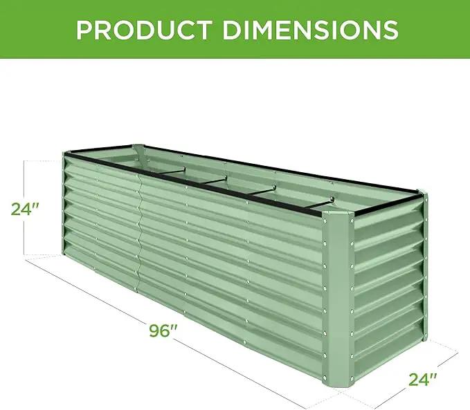 Best Choice Products 8x2x2ft Outdoor Metal Raised Garden Bed, Rectangular Deep Root Planter Box for Vegetables, Flowers, Herbs, and Succulents w/ 239 Gallon Capacity - Sage Green by GreenHaven Gardens