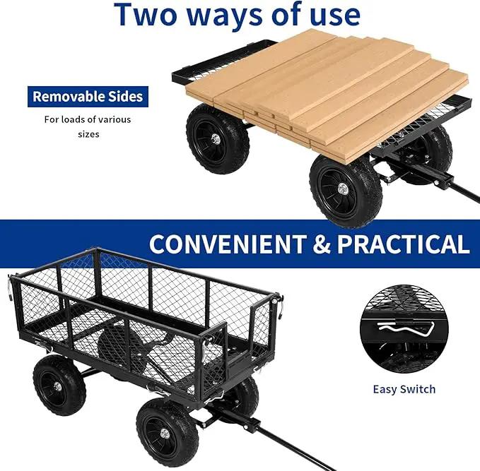 BILT HARD 400 lbs 10" Flat Free Tires Steel Garden Cart with 180° Rotating Handle and Removable Sides, 4 Cu.Ft Capacity Utility Heavy Duty Garden Carts and Wagons by GreenHaven Gardens