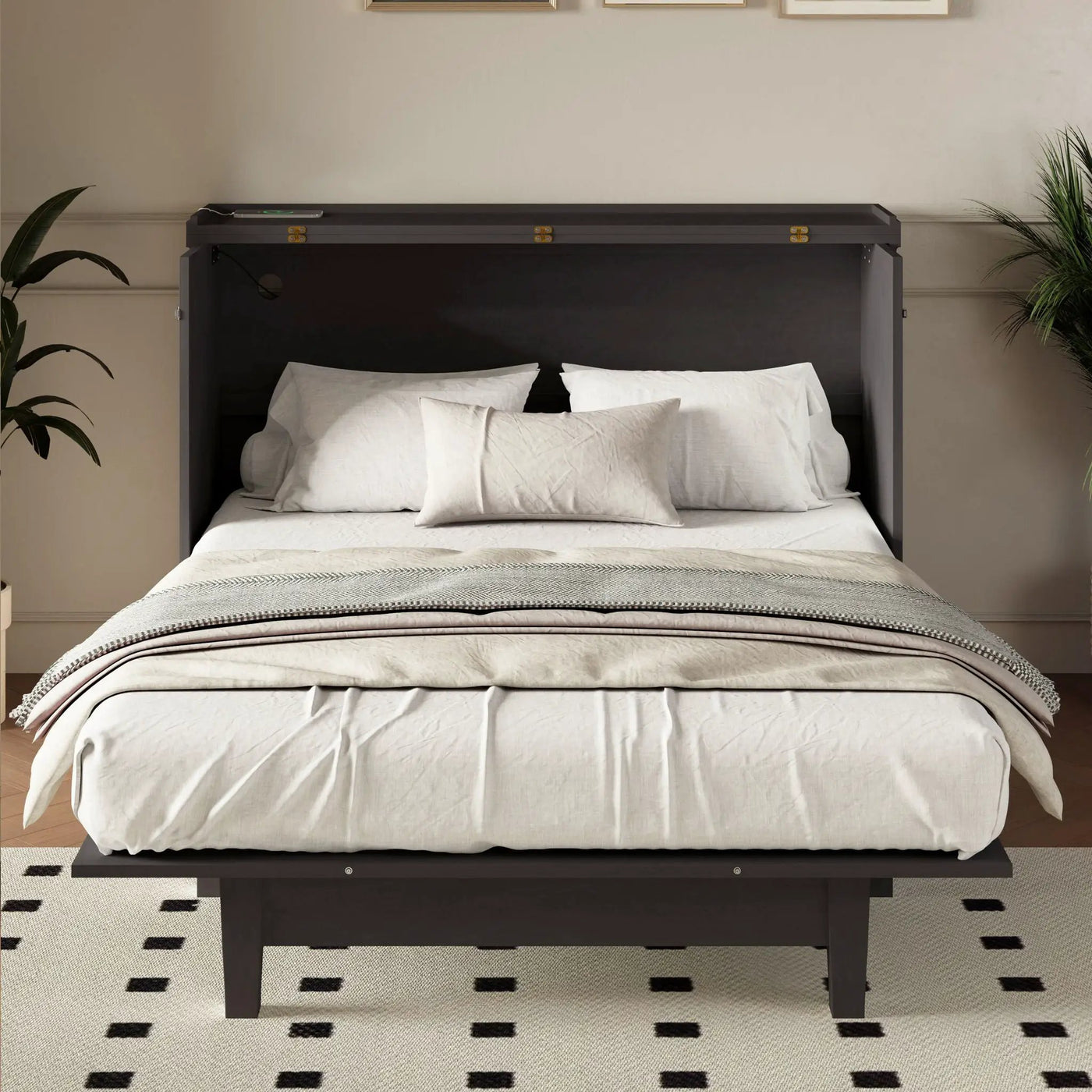 Solid Pine Murphy Bed Chest Cube Cabinet Bed With Charging Station And Large Storage Drawer For Home Office Or Small Room by Unique Piece Furniture