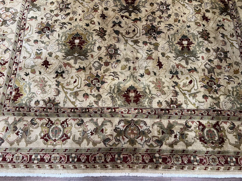 Indian Mahal Rug 8x10, Allover Floral Mahal Oriental Carpet 8 x 10, Handmade Hand Knotted Wool Rug, Indo Persian Area Rug, Tea-Washed Tan by Jewel Rugs