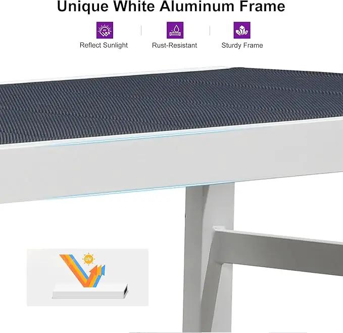 PURPLE LEAF Outdoor Chaise Lounge Set Staight Legs Adjustable Sunbathing Recliner with Side Table for Poolside Beach Outside Patio Aluminum Chaise Lounger Navy Blue by GreenHaven Gardens