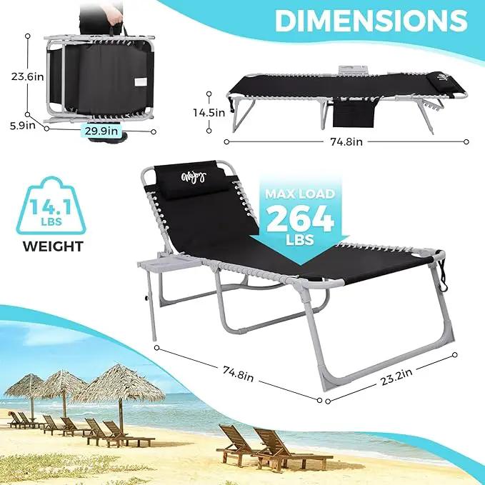 #WEJOY Folding Recliner Lounge Chair with Side Table for Outdoor 5 Positions Adjustable Reclining Patio Camping Chair with Removable Padded Pillow,Side Pocket for Beach Pool Patio Sunbathing Lawn by GreenHaven Gardens