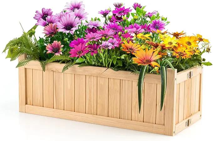 S AFSTAR Outdoor Wooden Planter Box, Folding Raised Garden Bed W/Drainage Hole, Patio Rectangle Plant Container for Flowers Vegetables Fruits Herbs, Collapsible Planting Box for Yard by GreenHaven Gardens
