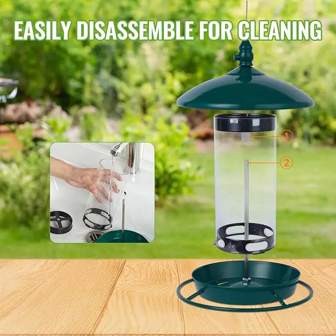 Metal Bird Feeder for Outside Hanging,Wild Bird Feeders for Cardinal, Large Roof and Tray - 6 Port by GreenHaven Gardens