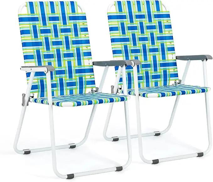 VINGLI Patio Lawn Webbed Folding Chairs Set of 4, Outdoor Beach Chair Portable Dining Chair for ir for Outdoor Yard, Garden(Blue, Classic) by GreenHaven Gardens