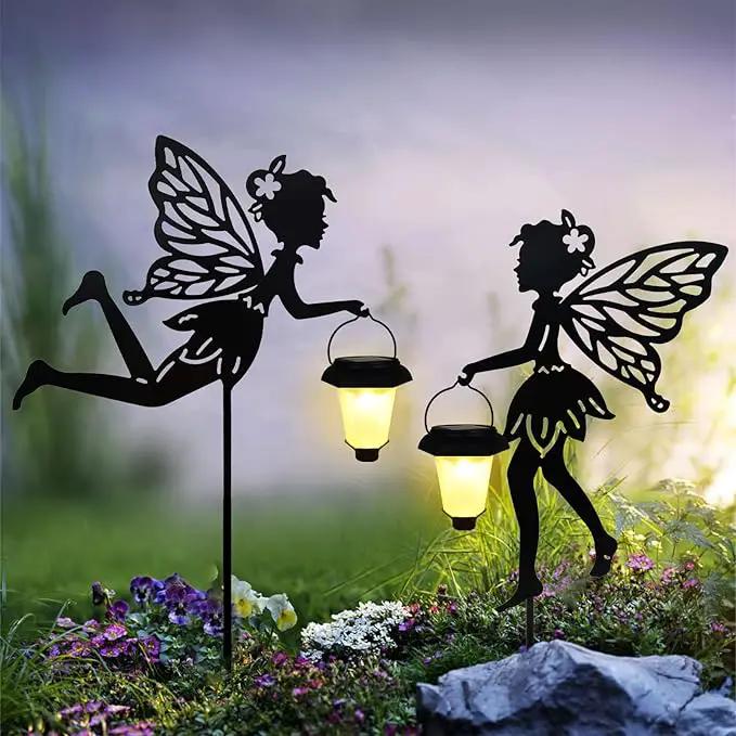 Solar Fairy Garden Stake Decorative Lantern, 2 Pack Metal Fairy Angel Garden Silhouette Lights for Lawn, Pathway, Patio, Yard Outdoor Decor by GreenHaven Gardens
