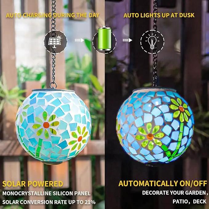 VCUTEKA Solar Lanterns Outdoor Waterproof - Hanging Solar Lights Garden LED Lanterns Mosaic Glass Design for Landscape Patio Yard Garden Pathway Decoration by GreenHaven Gardens