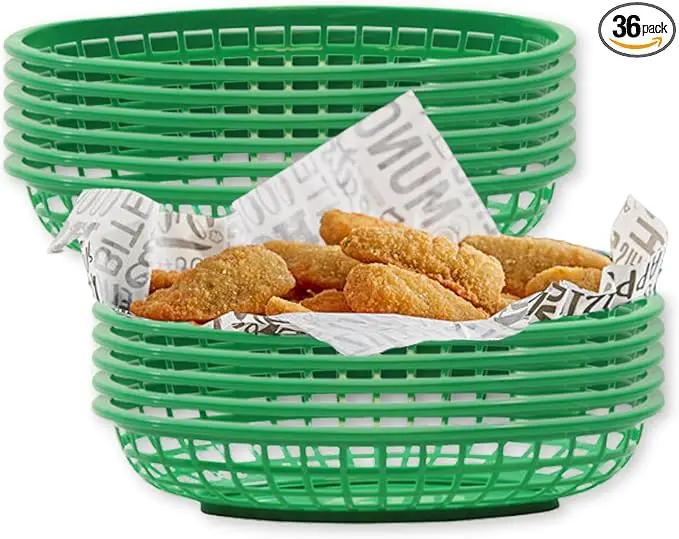 TableCraft C1074G Oval Cash and Carry Basket, Green, Stackable Plastic Food Baskets, 9.31" x 6.18" x 1.88", Pack of 12, Dishwasher Safe by GreenHaven Gardens