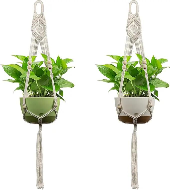 USLAI Macrame Plant Hanger Indoor Outdoor, Up to 4-15 inch Pot, Heavy 20lb Planters, Extra Long Strong Hanging Planter Basket, Boho Home Decor, 41 Inch, Ivory, Set of 2 (POTS NOT Included) by GreenHaven Gardens