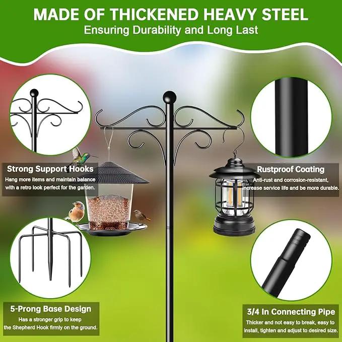 Shepherds Hooks for Outdoor, 2 Pack 108 Inch Heavy Duty Bird Feeder Pole with 5 Prongs Base, Adjustable Shepherds Hook for Hanging Birdhouses, Lanterns, Plant Baskets, Wind Chimes by GreenHaven Gardens