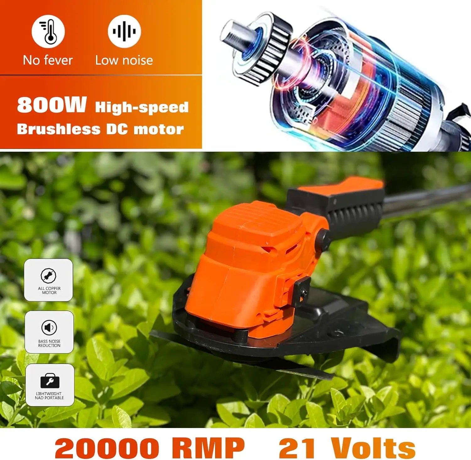 Electric Weed Wacker Eater Cordless Battery Powered, Weed Trimmer 21V Lightweight No-String with 2 Battery Operated & Wheels, 3 in 1 Stringless Grass Trimmer/Edger/Brush Cutter for Garden Yard Lawn by GreenHaven Gardens