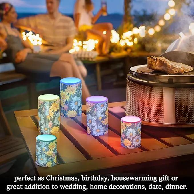 Flickering Flameless Candles, Daisy Flowers Botanical LED Candles with Remote Timer, Set of 2 Battery Operated Candle for Valentine Wedding Birthday by GreenHaven Gardens