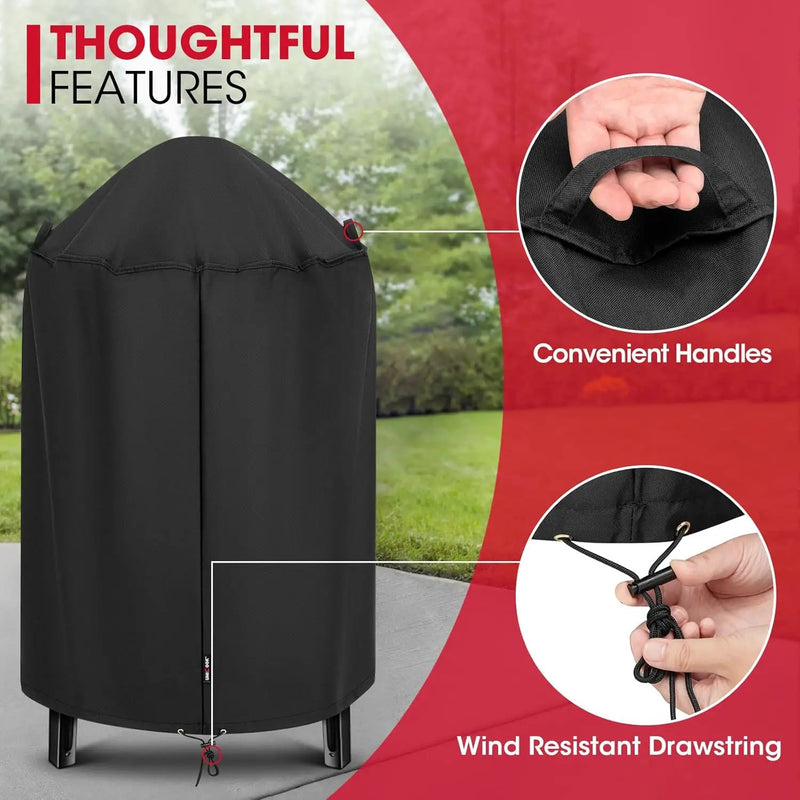 Unicook Round Smoker Cover 30 Inch, Heavy Duty Waterproof Charcoal Kettle BBQ Grill Cover, Fade Resistant Barrel Protector, Fits Weber Char-Griller Akorn Kamado and More, 30" Dia x 36" H by GreenHaven Gardens